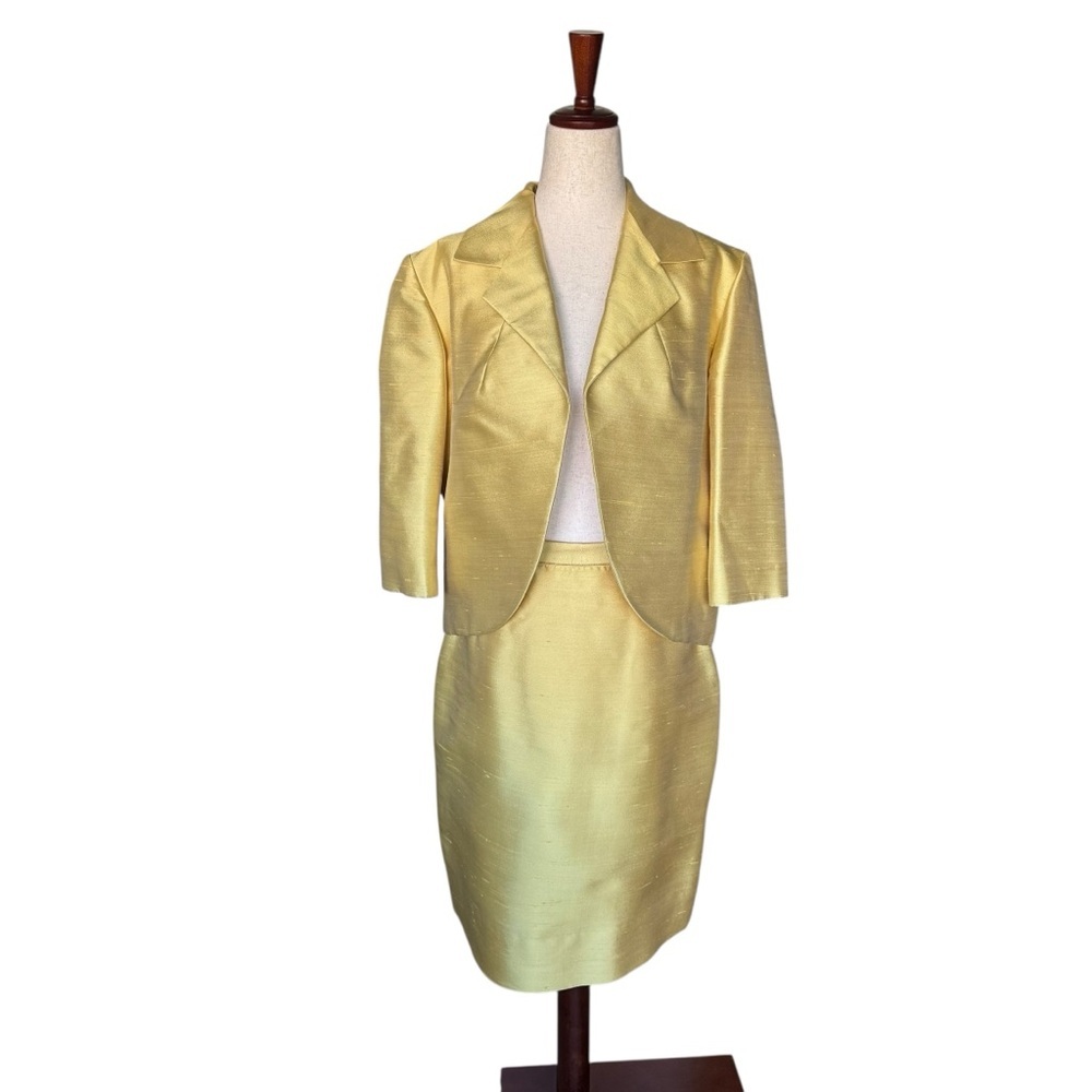 Vintage 60s Bullock's Silk Golden Yellow Skirt Suit Mod Chic Jackie O